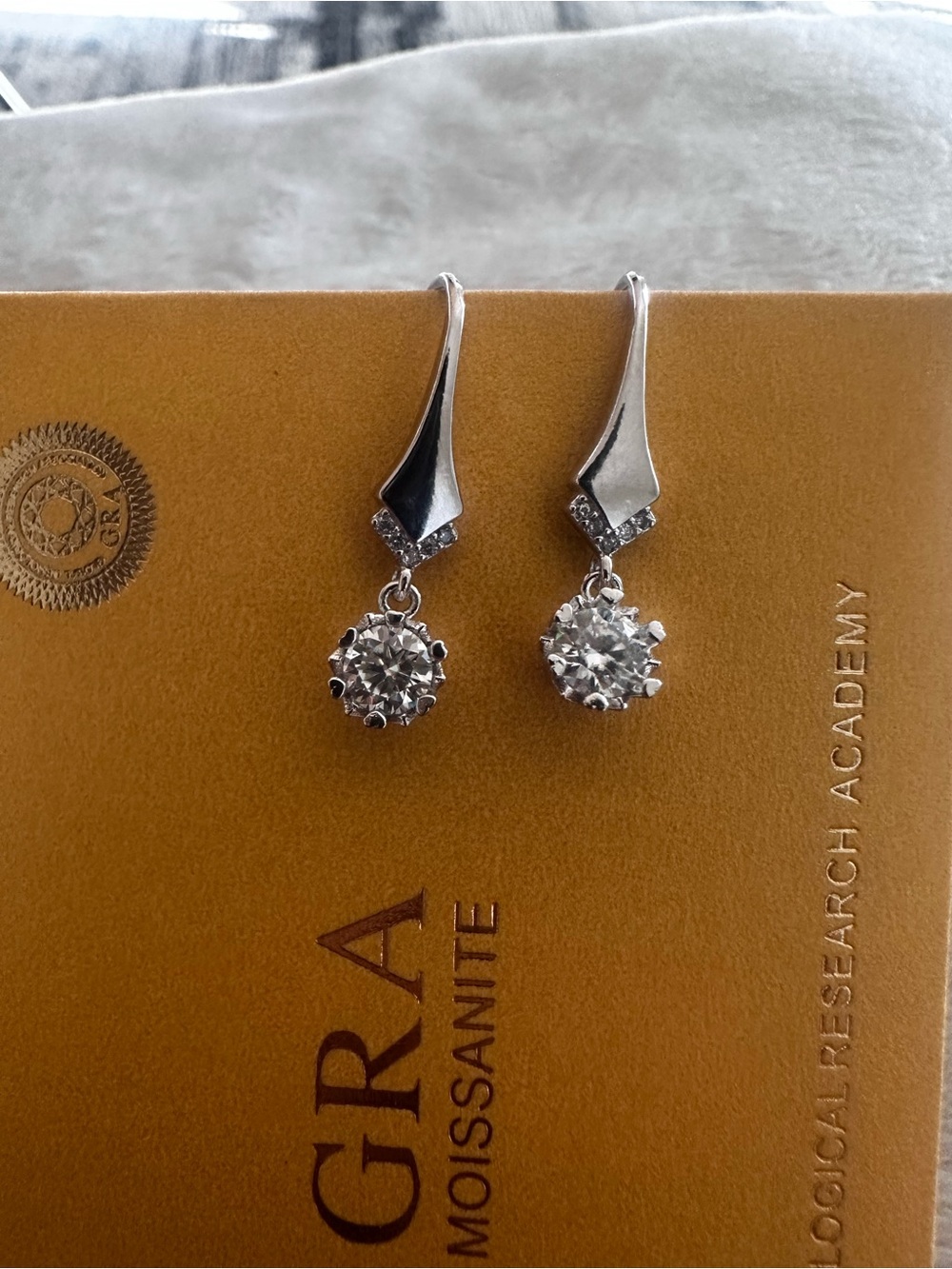 Sterling Silver Drop Earrings with Clear Moissanite